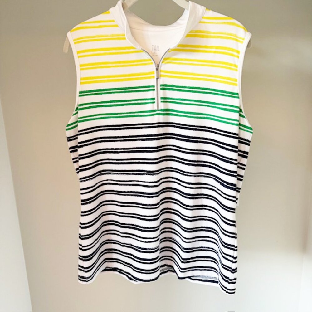 Tail Sleeveless Golf Top, Navy/Green/Yellow Stripe, Size XL